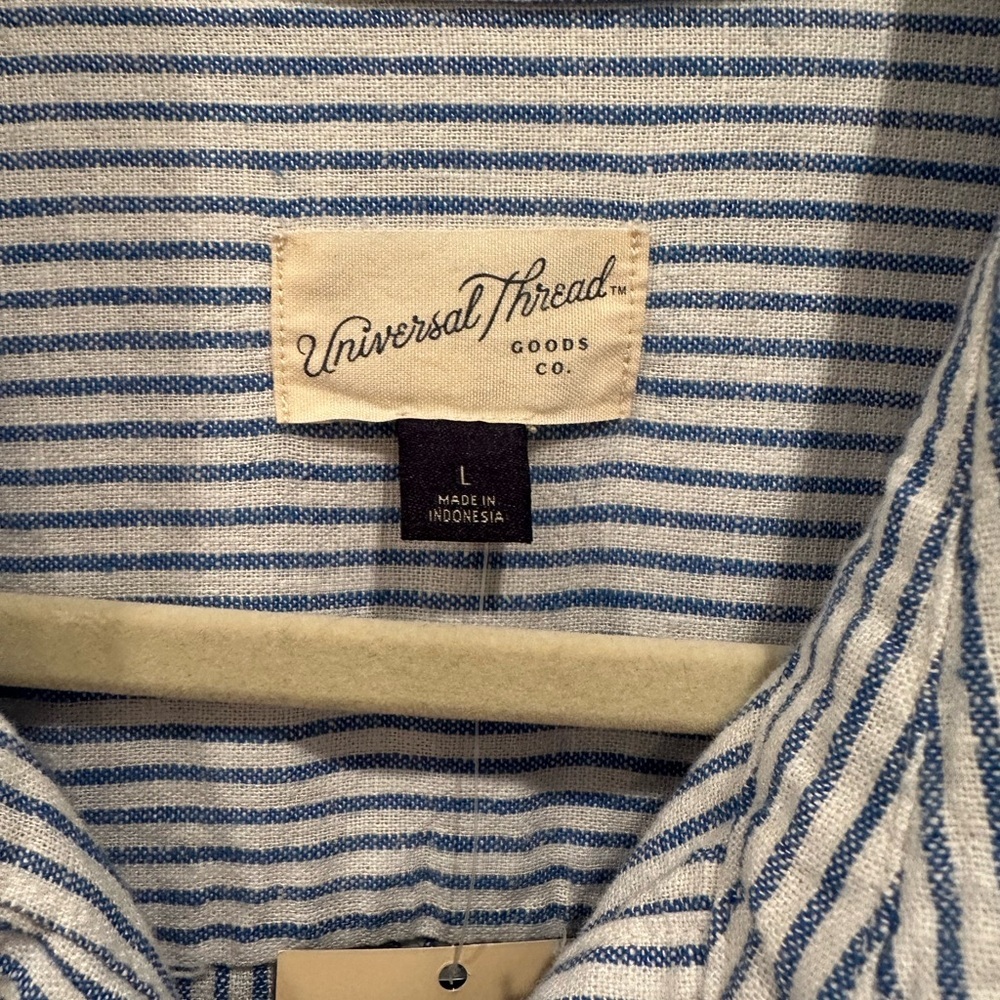 NWT Linen Blend 3/4 Sleeve Midi Shirtdress Pockets Coastal Cover Up Sz L - Picture 7 of 13